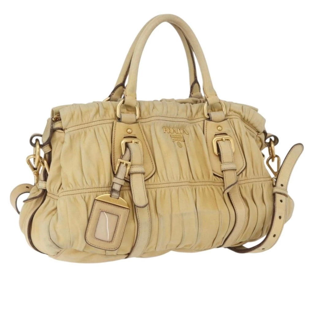 Prada gathered tote-ivory gold