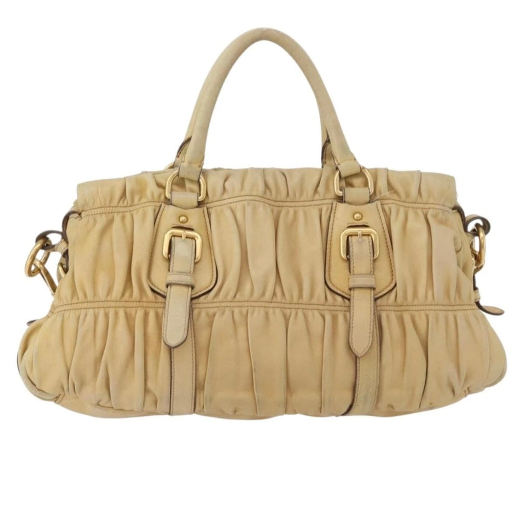 Prada gathered tote-ivory gold