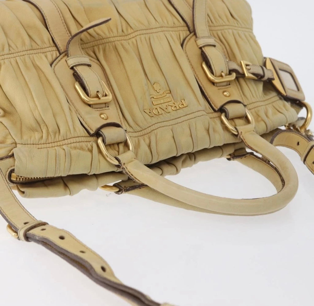 Prada gathered tote-ivory gold