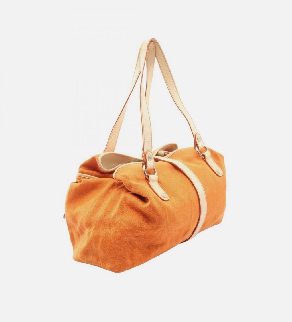 Celine Orange/Beige Canvas and Leather Tassel Tote