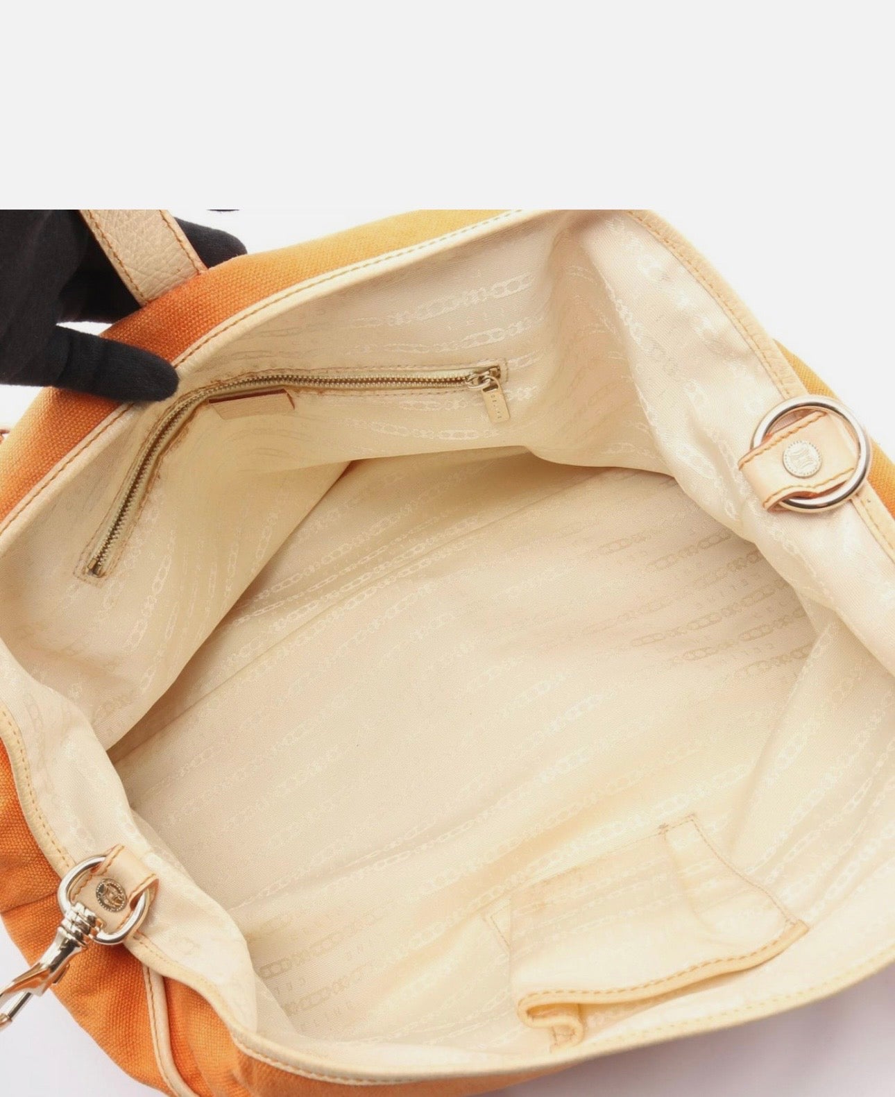 Celine Orange/Beige Canvas and Leather Tassel Tote