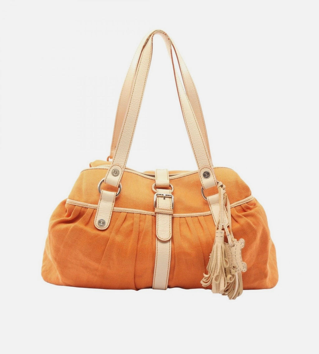 Celine Orange/Beige Canvas and Leather Tassel Tote