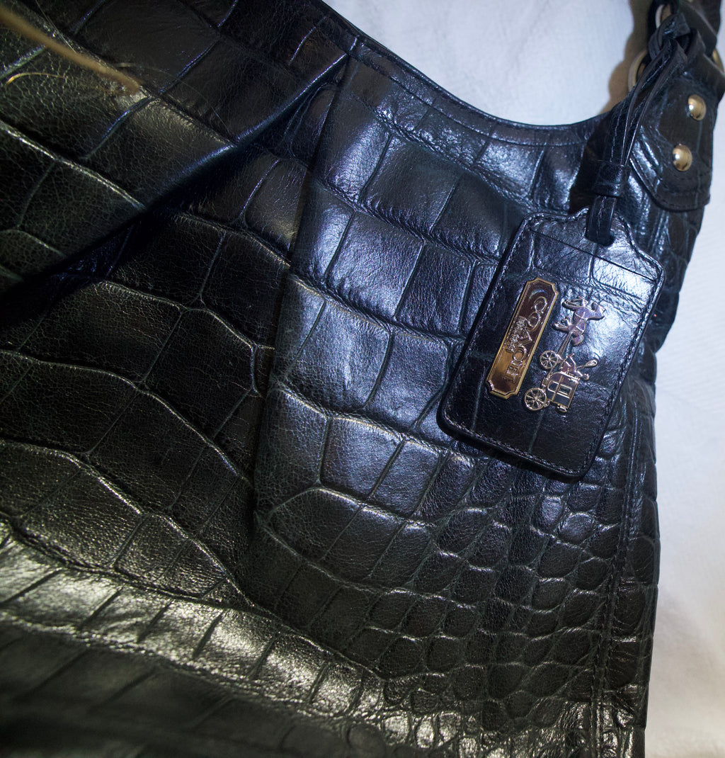 Coach Madison Maggie Croc Embossed y2k Shoulder Bag-Black