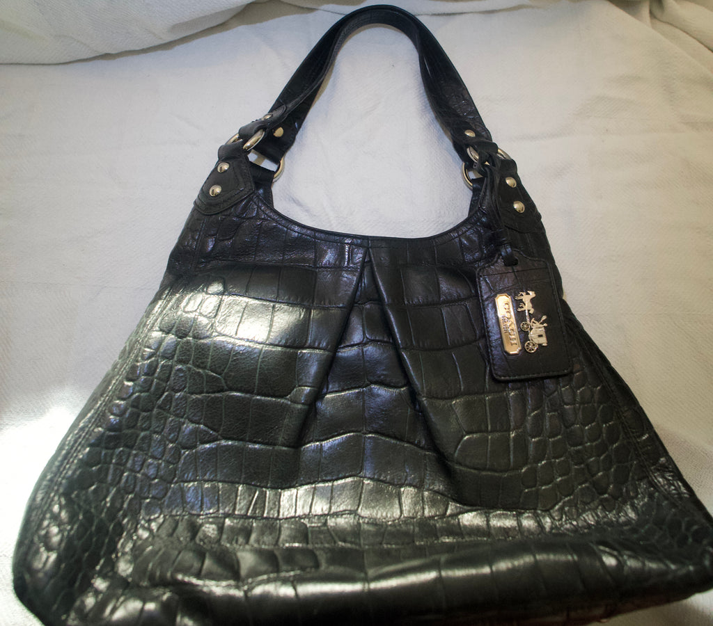 Coach Madison Maggie Croc Embossed y2k Shoulder Bag-Black