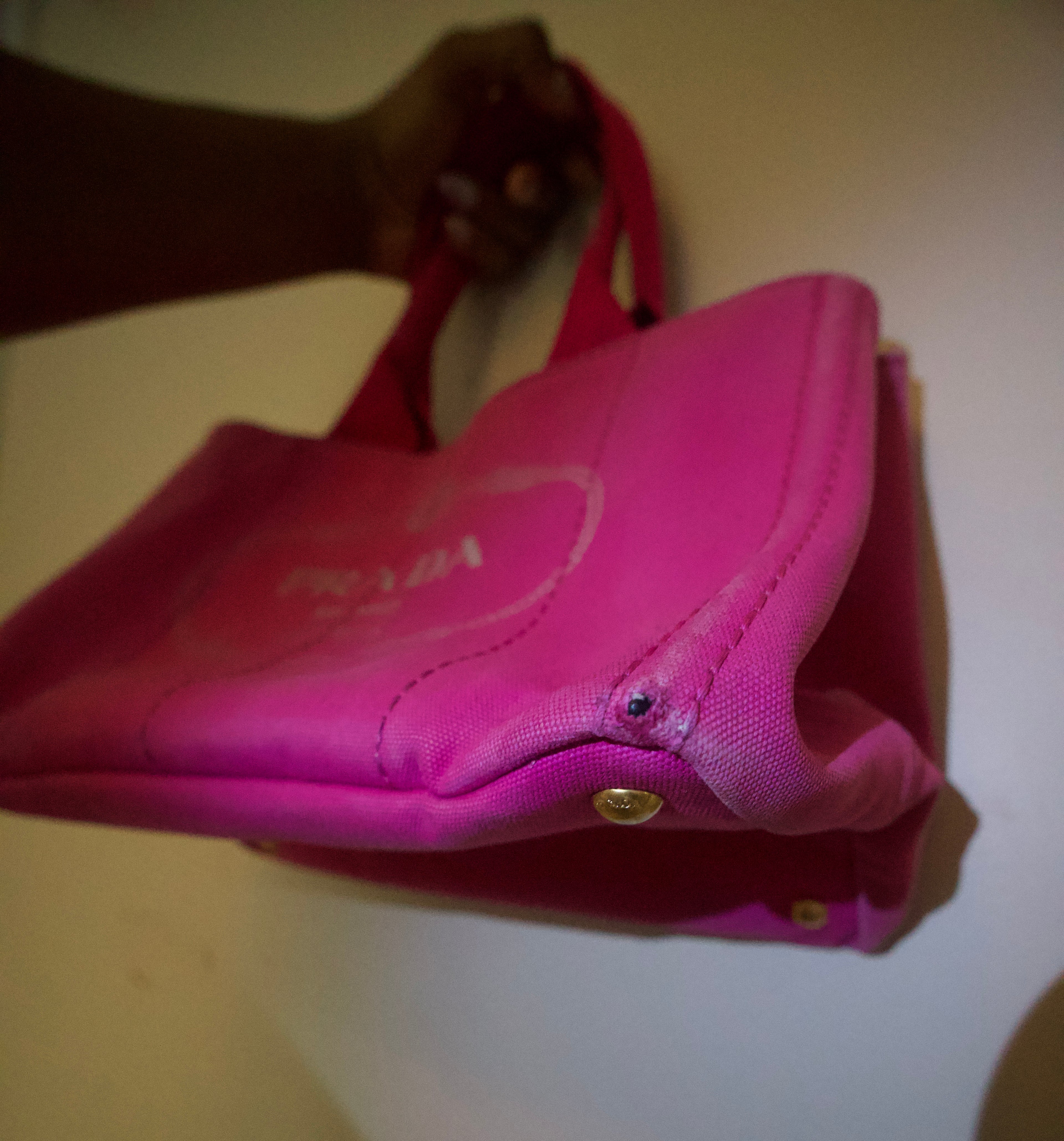 Prada Canapa MM Tote Bag-Pink Gold