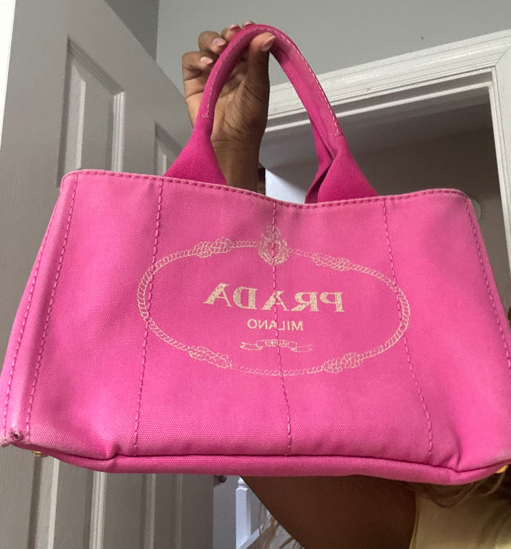 Prada Canapa MM Tote Bag-Pink Gold