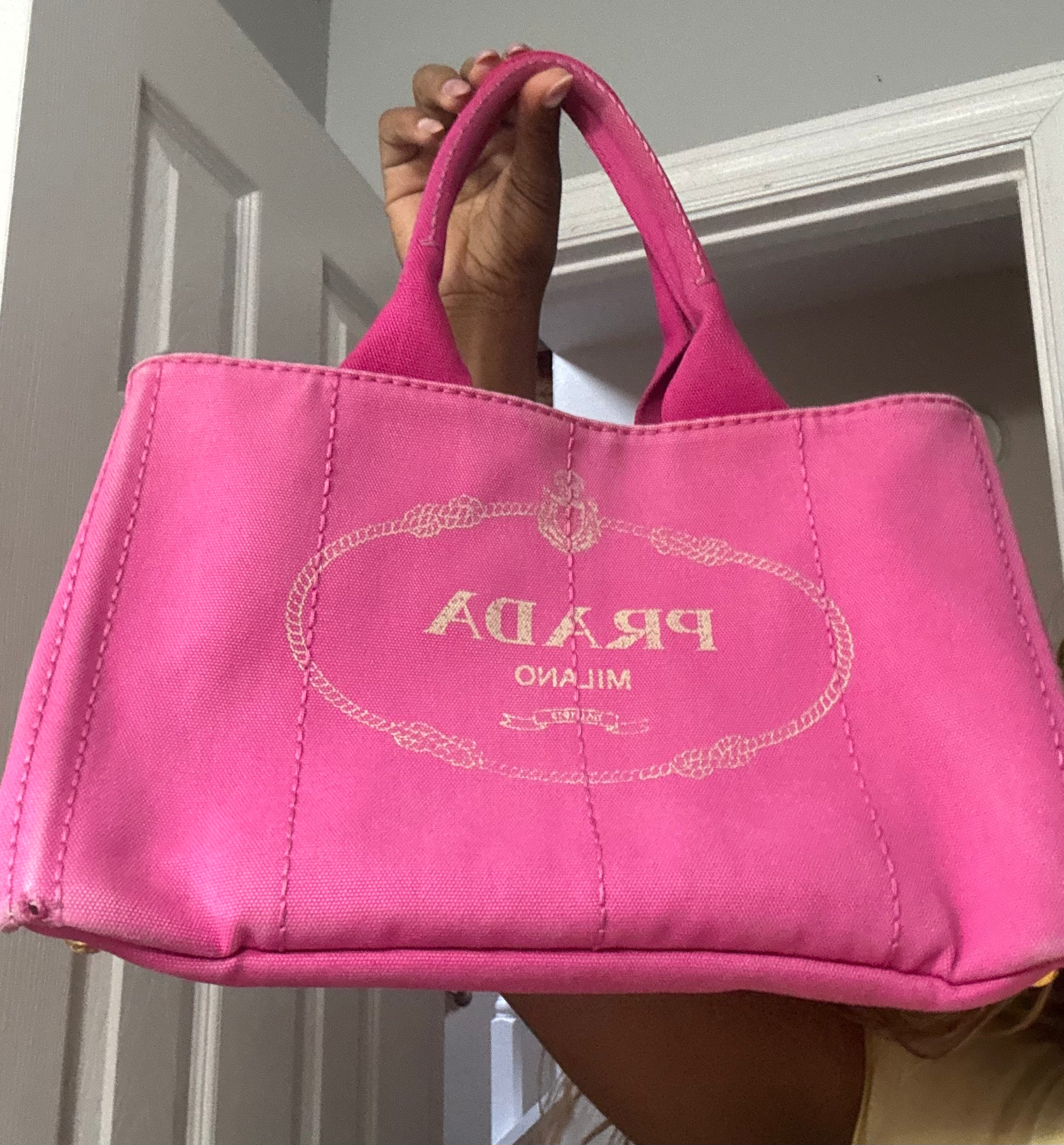 Prada Canapa MM Tote Bag-Pink Gold